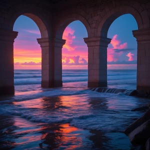 Twilight Archway Lookout: An open-air corridor with soaring ston...