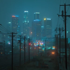 Generator image of Los Angeles downtown by the future cyberpunk...