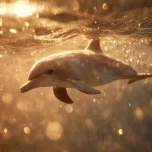 A baby dolphin named Dolly swimming slowly and gracefully throug...