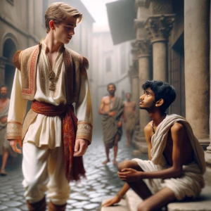 in the year 70 the Prince Boy is Walking through the streets of...