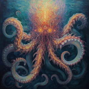 A colossal sea creature with multiple glowing tentacles emerges...