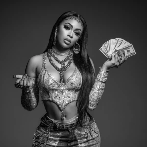 Make a bold professional style album cover art for female rapper...