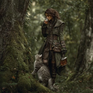 In the depths of a gloomy forest, where majestic trees are cover...