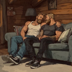 John and Bobby both men are bodybuilders both men have beards Jo...