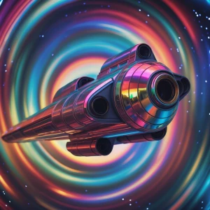 A mesmerizingly glitchy deep space explorer, its metallic surfac...