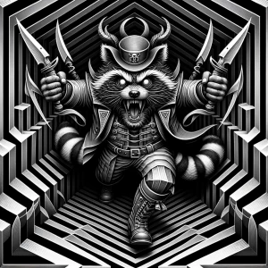 A black and white high detailed fun art optical illusion 
in st...
