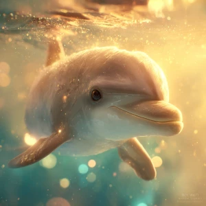 Joy the baby dolphin swimming gracefully just beneath the ocean...