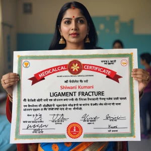 Make a medical certificate of ligament fracture with name of Shi...
