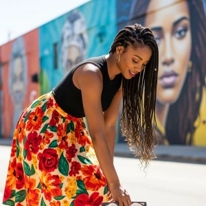 African american woman bent over in a skirt