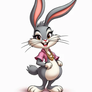 Generate an image of Bugs Bunny transformed into a stylish and g...