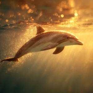A baby dolphin named Dolly swimming slowly and gracefully throug...