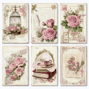 Victorian Mauve Rose Ephemera – 6 Cards (Letters & Parlour Curio...
