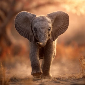 A baby African elephant named Ember, looking toward the camera w...