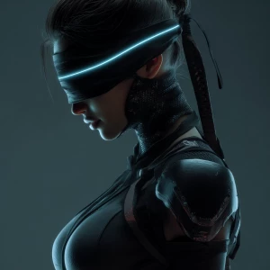 A sleek curvy puerto Rican female Ninja assassin warrior in Blac...