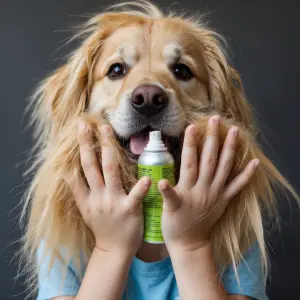 Little girl with golden retriever dog hair step by step from att...