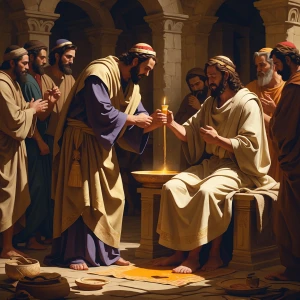 Illustrate the ancient scene where Prophet Samuel anoints David,...