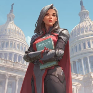 Illustrate a scene featuring a powerful plus-size woman with sho...