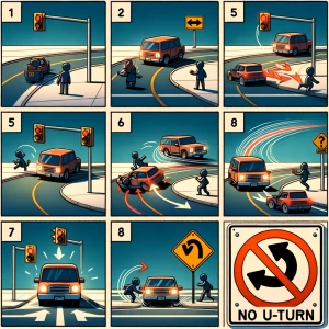 To make a U-turn, first check your surroundings. Then turn your...