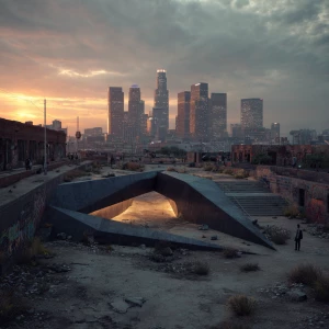 A futuristic Urban vacant lot in the middle of Los Angeles 2049