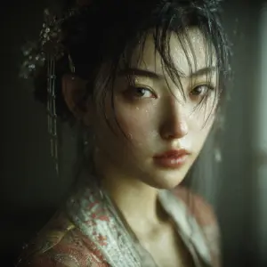 Ultra-realistic portrait of a young East Asian woman, soft natur...