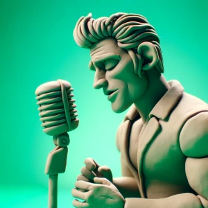 A man made of modeling clay standing in front of a green backgro...