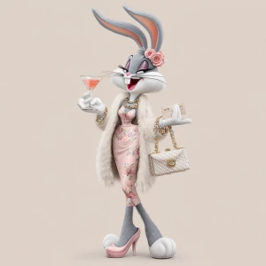 Generate an image of Bugs Bunny transformed into a stylish and g...
