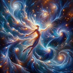 In a mesmerizingly vivid astral projection, a radiant being of p...