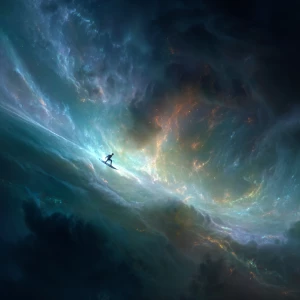 A luminescent pulsar surfer, gracefully riding cosmic waves of e...