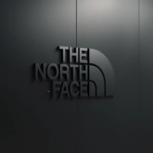 Create a sleek black wall adorned with a large, prominent emblem...