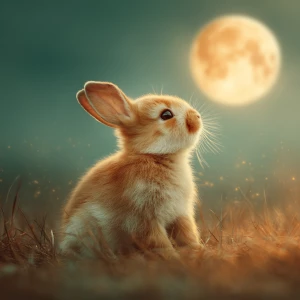 a tiny baby rabbit named Noodle sitting in soft dreamy grass at...