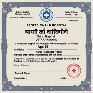 Generate a medical certificate like a professional hospital loca...