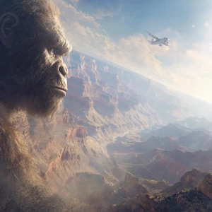 A large humanoid looking hair covered sasquatch looking up to a...