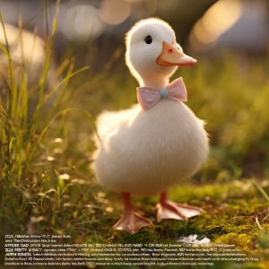 Prompt:
“A tiny baby white call duck named Jazz, wearing a cute...