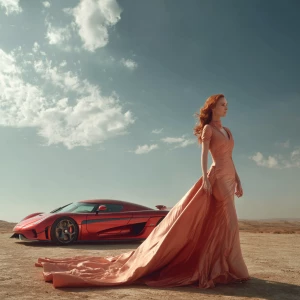 Create a stunning full-body portrait of a beautiful redhead wear...