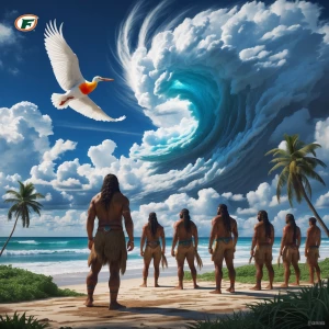 Give me an image of an F5 hurricane approaching wow Native Ameri...