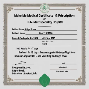 Make me a medical certificate and priscription of P.G. Multispec...