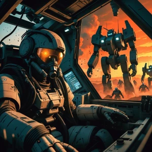 Imagine a cinematic scene set in a gritty, war-torn future where...