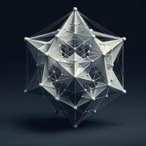 a simple white 3D wireframe model of a crystal on a black backgr...