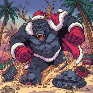 GTA Vice City loading screen action card: cel-shaded massive gor...