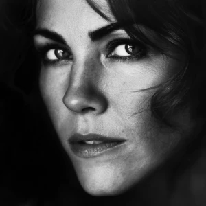 Ultra realistic big close-up portrait of Elizabeth Hurley, cinem...