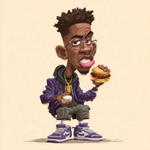 Create a caricature cartoon animated young black male with hip h...