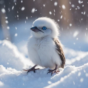 Un mignon bébé singe blanc aux yeux bleu dans la neige