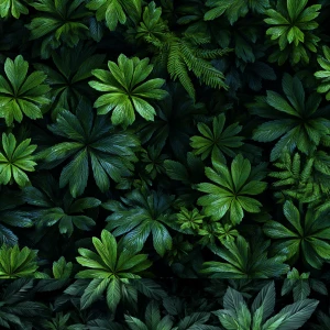 top-down overhead view of dense dark-green foliage, repeating pa...