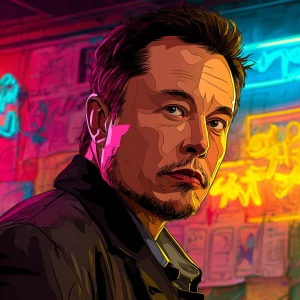 Elon Musk in GTA art style,  Медведь, gta style illustration, ne...