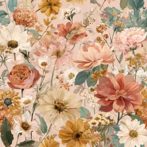 flat printable background paper, bohemian summer floral design w...