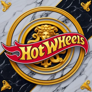 Hot wheels logo in Versace style,gold and marble