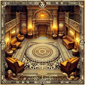 vygeneruj mi mapový diel "vstupná hala" v štvorcovom rozmere, kt...