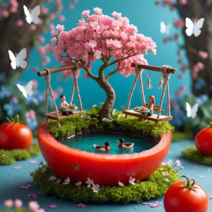 This picture prompt shows a whimsical miniature fantasy scene cr...