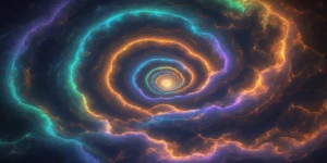 A swirling, iridescent nebula, titled "The Dimensions of the Min...