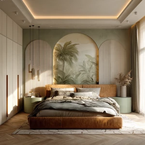Create a hyper-realistic interior rendering of a contemporary be...